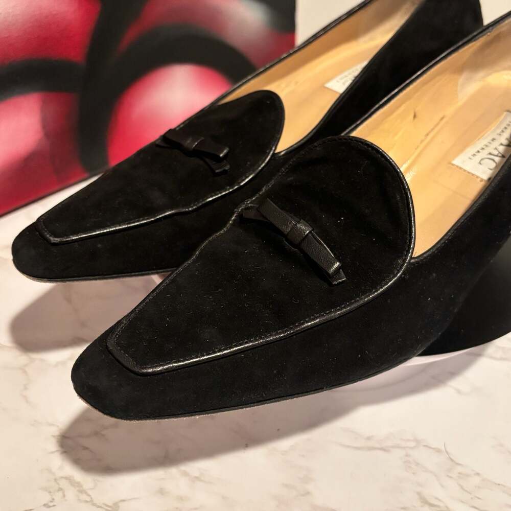 Isaac Mizrahi Black Suede Bow Kitten Heel Shoe Size 8 - Picture 8 of 11